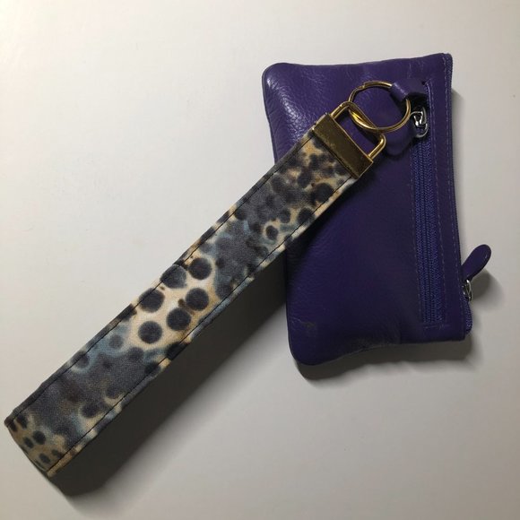 New Handmade Fabric Key Fob Wristlet | Keychain | Hand Dyed | Gray and Beige - Picture 9 of 9